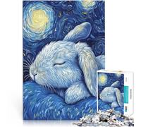 1000-piece puzzle for teenagers Starry Night Bunny Made of cardboard，for age 14 years and over Educational Learning Toys Family Games Unique Home Decorations and Gifts。size：38x52cm/14.96x20.47inch