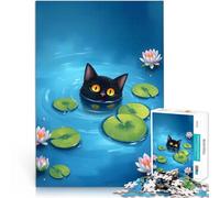 1000 Piece teenager Puzzles Black Cat in Water Lernspiele Heimdekoration mit passendem Poster und Quizblatt52x38cm