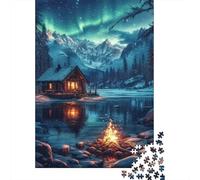 1000 Pieces Aurora Cabin Jigsaw Puzzle for Adults Paper Brain Challenge Northern Night Retreat Puzzle Mindful Decor 38x26cm/1000pcs
