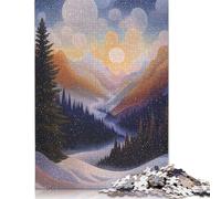 1000 piezas de valle de montaña invernal en estilo puntillista para adultos, rompecabezas de papel difíciles, juego educativo, juguete de desafío, 38 x 26 cm/1000 piezas