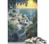 1000 piezas Pueblo costero al atardecer en estilo puntillista para adultos Rompecabezas difíciles Rompecabezas de papel para adultos 38x26cm/1000 piezas