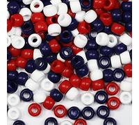 1000 pony, perline per braccialetto, per trecce, perline per capelli, per artigianato,di plastica, per capelli per trecce 6 x 9 mm (rosso bianco e blu navy)