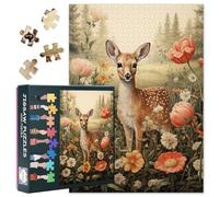 1000 puzzle con cervi per adulti, puzzle con fiori, ideale come regalo per adulti, sfida degli animali, perfetto per la famiglia, gli amici, il relax, la creazione di 50 cm x 70 cm