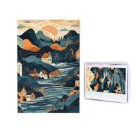 1000 puzzle in legno per adulti, immagine difficile personalizzata, puzzle con montagne e case, divertente puzzle in legno, decorazione moderna per la casa, arte da parete, regalo unico (74,9 x 50 cm)