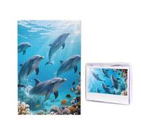 1000 puzzle in legno per adulti, puzzle con immagine difficile e personalizzata, con delfini, divertente, decorazione moderna per la casa, arte da parete, regalo unico (74,9 x 50 cm)