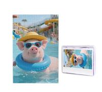 1000 puzzle in legno per adulti, puzzle con immagine difficile e personalizzata, motivo: maialino che nuota, divertente puzzle in legno, decorazione moderna per la casa, arte da parete, regalo unico