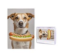 1000 puzzle in legno per adulti, puzzle con immagine difficile personalizzata, con cane che tiene un hot dog, divertente puzzle in legno, decorazione moderna per la casa, arte da parete, regalo unico