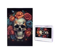 1000 puzzle in legno per adulti, puzzle con immagine difficile personalizzata con teschio circondato da fiori, divertente puzzle in legno, decorazione moderna per la casa, arte da parete, regalo unico