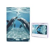 1000 puzzle in legno per adulti, puzzle con immagine difficile personalizzata, delfini innamorati, divertente puzzle in legno, decorazione moderna per la casa, arte da parete, regalo unico (75 x 50 cm