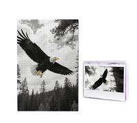 1000 puzzle in legno per adulti, puzzle difficili, personalizzati, immagine puzzle con aquila nera foresta divertente in legno, decorazione moderna per la casa, arte da parete, regalo unico (75 x 50