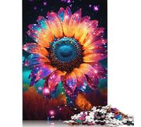 1000 puzzle quadrati creativi con girasole cosmico color oro neon per adulti, puzzle in legno, giochi di sfida unici, 1000 pezzi (75x50 cm)