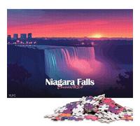1000 puzzle quadrati creativi per adulti con le Cascate del Niagara al tramonto, puzzle in legno, giochi di sfida unici, 1000 pezzi (75x50 cm)