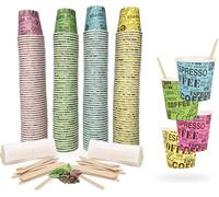 1000 Pz Bicchierini Caffe di Carta Biodegradabili Biocompostabili Tazzine 75 ml + 1000 palettine in legno imbustate singolarmente (1000 Bicchieri + 1000 Palettine) (1000 + Palettine)