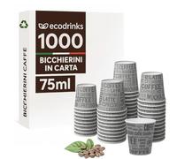 1000 Pz Bicchierini Caffe di Carta Biodegradabili Biocompostabili Tazzine 75 ml (Grigio)