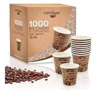 1000 pz Bicchierini Caffè di Carta Monouso per Ufficio Asporto Bar Marroni Ecologici Compostabili Assortiti Bicchieri Usa e Getta per Bevande Calde Espresso Tè The Cioccolata - 75 ml