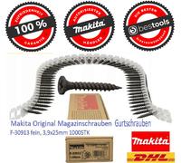 1000 pz viti per caricatore originali Makita viti per cinghia F-30913 fine 3,...