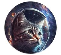 1000-teiliges Puzzle, Astronautenkatze, rundes Puzzle, 1000 Teile, perfekte Dekoration für Zuhause oder das Büro, ideales Weihnachtsgeschenk, 1000 Teile (67,5x67,5cm)