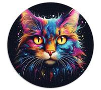1000-teiliges Puzzle, bunte Kunstkatze, 1000-teiliges rundes Puzzle für Erwachsene, ideal für Teenager und Sammler, Reisegeschenk, Familienaktivität, 1000 Teile (67,5x67,5cm)