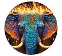1000-teiliges Puzzle, Elefant, Feuer, Wasser, rundes 1000-teiliges Puzzle, perfekt für Familienspaß, Partyspiele, Gastgeschenke für Geburtstagspartys, 1000 Teile (67,5x67,5cm)