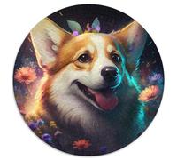 1000-teiliges Puzzle für Erwachsene, Blumen-Corgi, runde Puzzles, perfektes Geschenk für Geburtstage, Feiertage und als Heimdekoration, 1000 Teile (67,5x67,5cm)