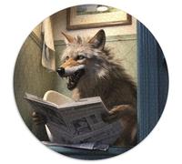 1000-teiliges Puzzle für Erwachsene, Wolf liest Zeitung, rundes Kartonpuzzle für Familienspaß, perfekt für Feiertage, interaktive Spieleabende, 1000 Teile (67,5x67,5cm)