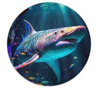 1000-teiliges Puzzle Hai, rund, 1000 Teile, für Erwachsene, zum Entspannen und Herausfordern, farbenfrohe Kunst zur Heimdekoration, ideales Geschenk für Freunde, 1000 Teile (67,5x67,5cm)