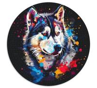 1000-teiliges Puzzle Husky, 1000-teiliges rundes Puzzle, Denksportspiel, interaktives Familienspiel, geeignet für Kinder ab 14 Jahren, 1000 Teile (67,5x67,5cm)