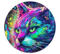1000-teiliges Puzzle, Neon-Graffiti-Katze, 1000-teiliges rundes Puzzle, Geschenke, perfekt für Teenager und Sammler, ideale Heimdekoration und Reisegeschenk, 1000 Teile (67,5x67,5cm)