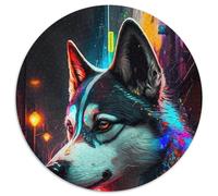 1000-teiliges Puzzle Neon Husky, 1000-teiliges rundes Puzzle für Erwachsene, ideal für Teenager und Sammler, Reisegeschenk, Familienaktivität, 1000 Teile (67,5x67,5cm)