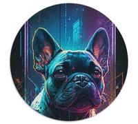 1000-teiliges Puzzle Neon-Mops, rund, 1000 Teile, für Erwachsene, zum Entspannen und Herausfordern, farbenfrohe Kunst zur Heimdekoration, ideales Geschenk für Freunde, 1000 Teile (67,5x67,5cm)
