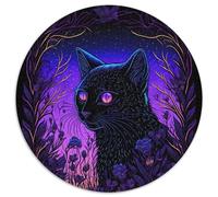 1000-teiliges Puzzle, Schwarzlichtkatze, rundes Puzzle, 1000 Teile, perfekte Dekoration für Zuhause oder das Büro, ideales Weihnachtsgeschenk, 1000 Teile (67,5x67,5cm)