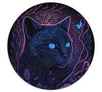 1000-teiliges Puzzle, Schwarzlichtkatze, rundes Puzzle, 1000 Teile, perfekte Dekoration für Zuhause oder das Büro, ideales Weihnachtsgeschenk, 1000 Teile (67,5x67,5cm)