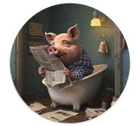1000-teiliges Puzzle Schwein liest Zeitung, runde Papppuzzles entwickeln Hand-Auge-Koordinationsfähigkeiten, perfekt als Geburtstagsgeschenk, 1000 Stück (67,5x67,5cm)