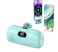 10000mAh Mini Portable Charger, Compact Power Bank with Built-In Connector (Green,for Lightning)