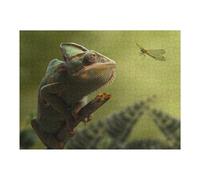 1000pcs(52x38cm) Puzzle Per Adolescenti Chameleon And Dragonfly in Green Nature Puzzle Giocattolo Decorazione Da Parete Analisi E Logica Divertimento Attività A Casa, 1000pcs(52x38cm)