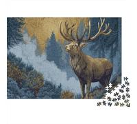1000pcs (75x50cm) Cervo Standing in The Misty Foresta Jigsaw, Puzzle Fai Da Te Per Adulti E Folla Dai 14 Anni in Su