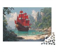 1000pcs (75x50cm) Grandi barche di legno nell'oceano Jigsaw,Isola nella giungla Puzzle Fai Da Te Per Adulti E Folla Dai 14 Anni in Su