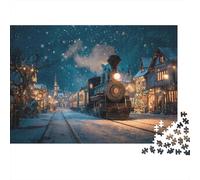 1000pcs (75x50cm) Il Magico Treno di Natale Arriva al Villaggio e alla Stazione Ferroviaria Jigsaw, Puzzle Fai Da Te Per Adulti E Folla Dai 14 Anni in Su