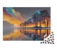 1000pcs (75x50cm) Puzzle Impossibili Alberi E La Luna, Riflessi Del Lago E Un Cielo Pieno Di Stelle Decorazione Per La Casa. Rilassamento E Intelligence Per Adulti