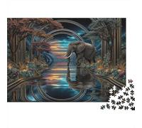 1000pcs (75x50cm) Puzzle Impossibili Elefante in piedi davanti a specchi paralleli Decorazione Per La Casa. Rilassamento E Intelligence Per Adulti
