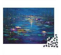1000pcs (75x50cm) Puzzle Impossibili Gigli e lucciole Misterioso laghetto di ninfee al chiaro di luna Decorazione Per La Casa. Rilassamento E Intelligence Per Adulti