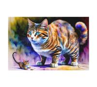 1000pcs(75x50cm) Puzzle Per Adolescenti Colorful Tabby Cat with Toy Mouse Puzzle Per Adolescenti Gioco Rompicapo Regalo Di Compleanno Attività Divertenti A Casa 1000pcs(75x50cm)
