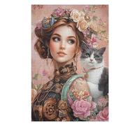 1000pcs(75x50cm) Puzzle Per Adolescenti Steampunk Cat And Floral Artwork Puzzle Per Adolescenti Giochi Per Famiglie Ma Divertenti E Umoristici Regali Per Ridurre Lo Stress 1000pcs(75x50cm)