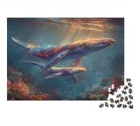 1000pcs (75x50cm) Puzzle Per Adulti Balena e il suo cucciolo che nuotano nel mare Donna Uomo Tavola Di Legno Ad Incastro Di Precisione