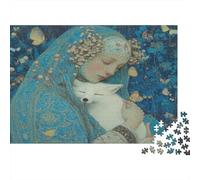 1000pcs (75x50cm) Puzzle Per Adulti Holy Little White Fox Held in The Woman's Arms Donna Uomo Tavola Di Legno Ad Incastro Di Precisione