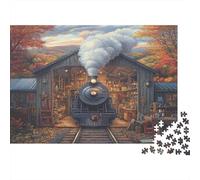 1000pcs (75x50cm) Puzzle Per Adulti Locomotiva a vapore d'epoca Donna Uomo Tavola Di Legno Ad Incastro Di Precisione Officina della stazione ferroviaria