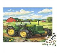 1000pcs (75x50cm) Puzzle Per Adulti Trattore Donna Uomo Tavola Di Legno Ad Incastro Di Precisione Fienile rosso e campo verde