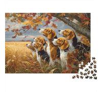 1000pcs (75x50cm) Puzzle, Puzzle Per Adolescenti Adulti Beagle riuniti sotto un albero che guardano un campo di grano