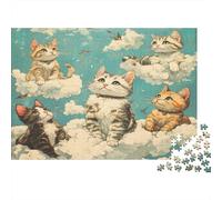 1000pcs (75x50cm) Puzzle, Puzzle Per Adolescenti Adulti Gatto on The Cloud
