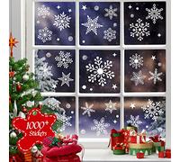 1000PCS + Adesivi statici della finestra di Natale, 25+ disegni Fiocco di neve Decorazione della finestra Ornamenti di Natale Riutilizzabili Forniture del partito Decalcomanie di nuovo anno